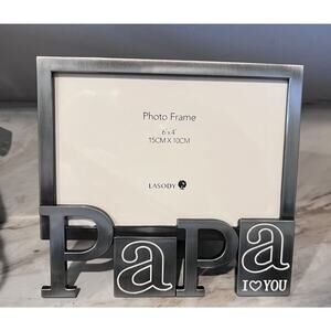 Lasody PAPA I Love You Pewter Silver Picture Frame For 4x6" Photo
